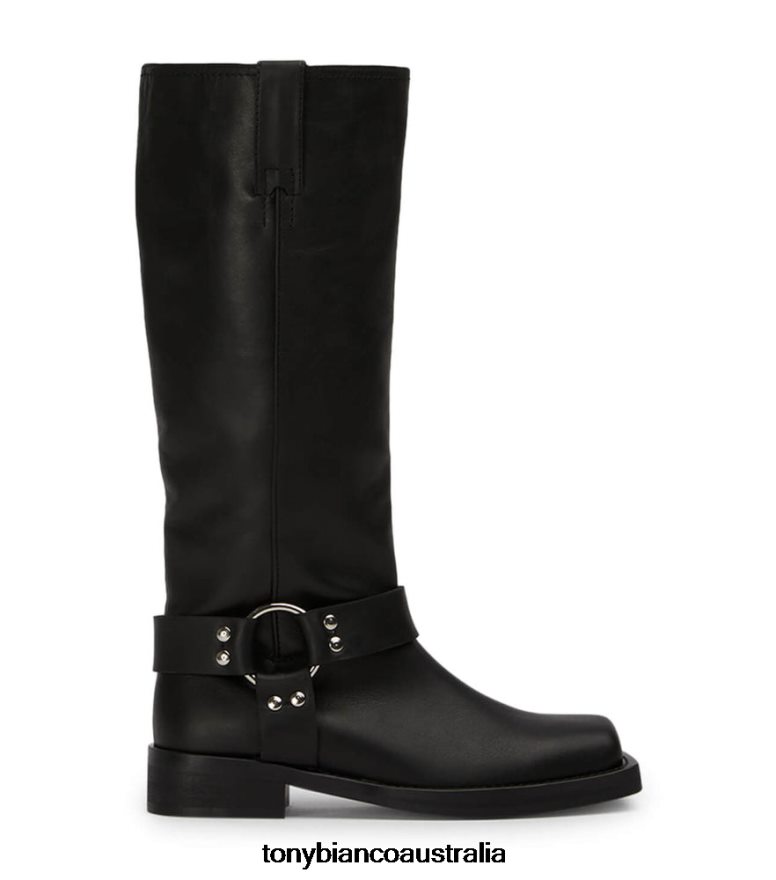 Tony Bianco | Women Black Wax Biker Calf Boots DD6F6J561